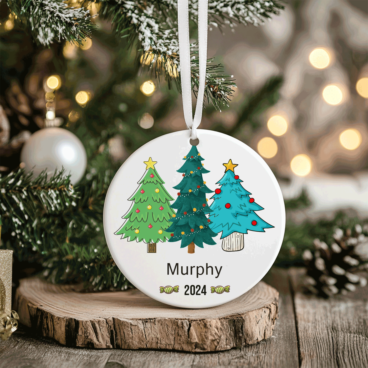 Colorful Christmas Trees | Holiday Keepsake for the Family | Ceramic Ornaments
